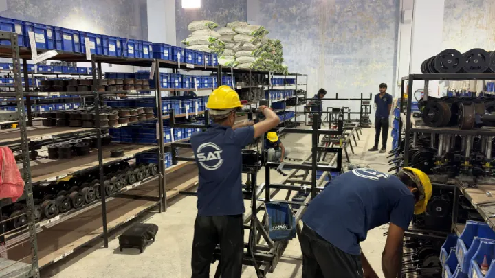 Power reaper machines on the Sunidhi Agrotech production line in Ahmedabad